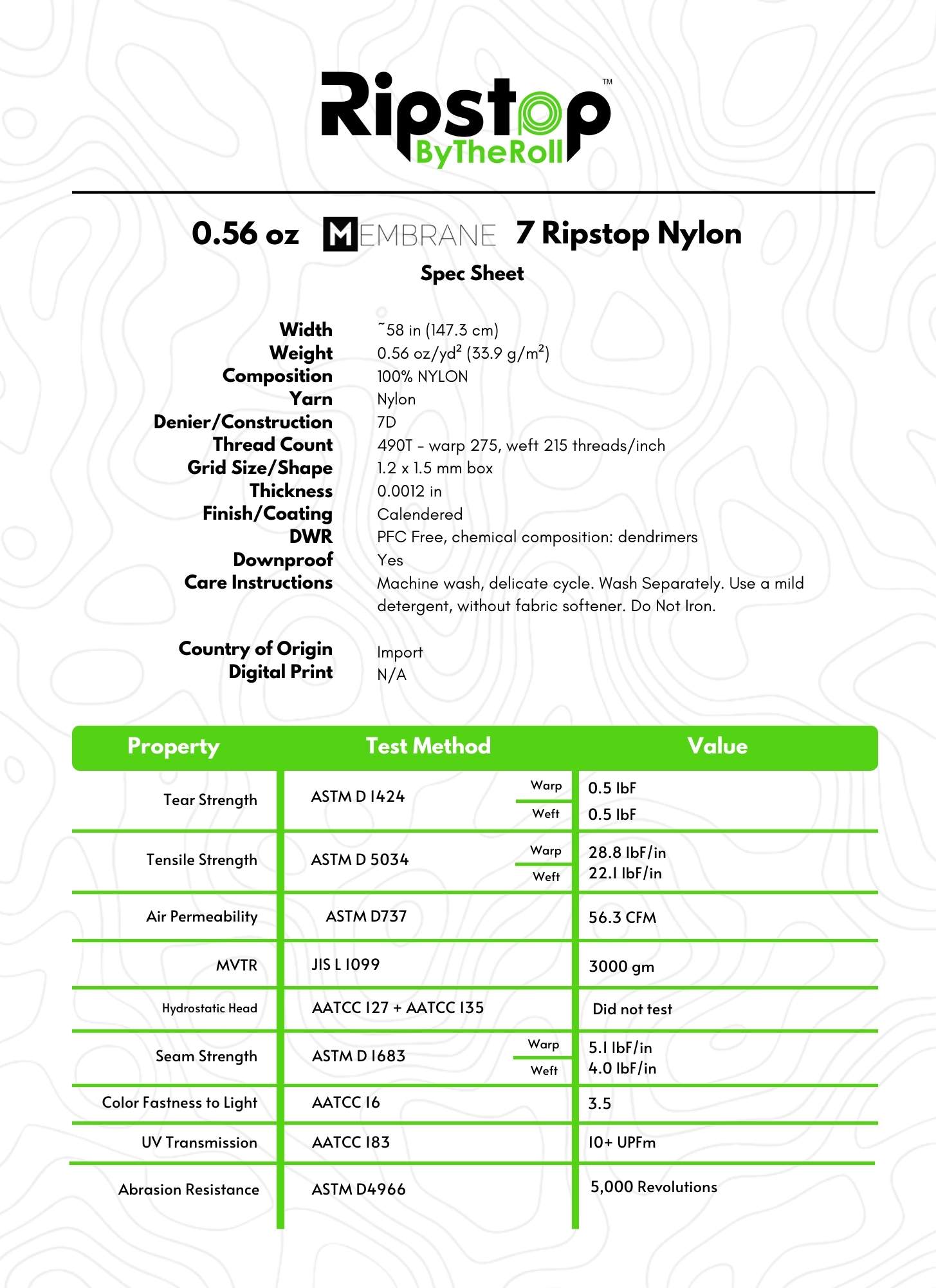 0.56 oz MEMBRANE 7 Ripstop Nylon