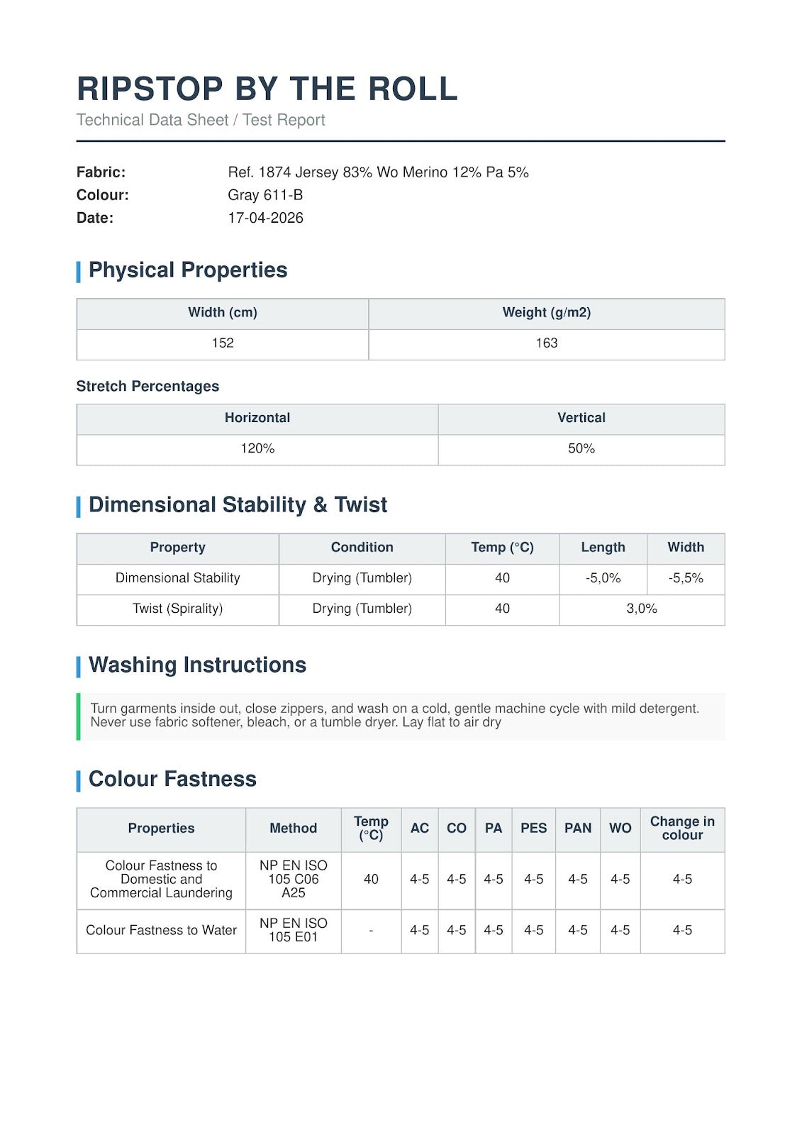 Merino Wool/Nylon Blend Jersey - 163 gsm