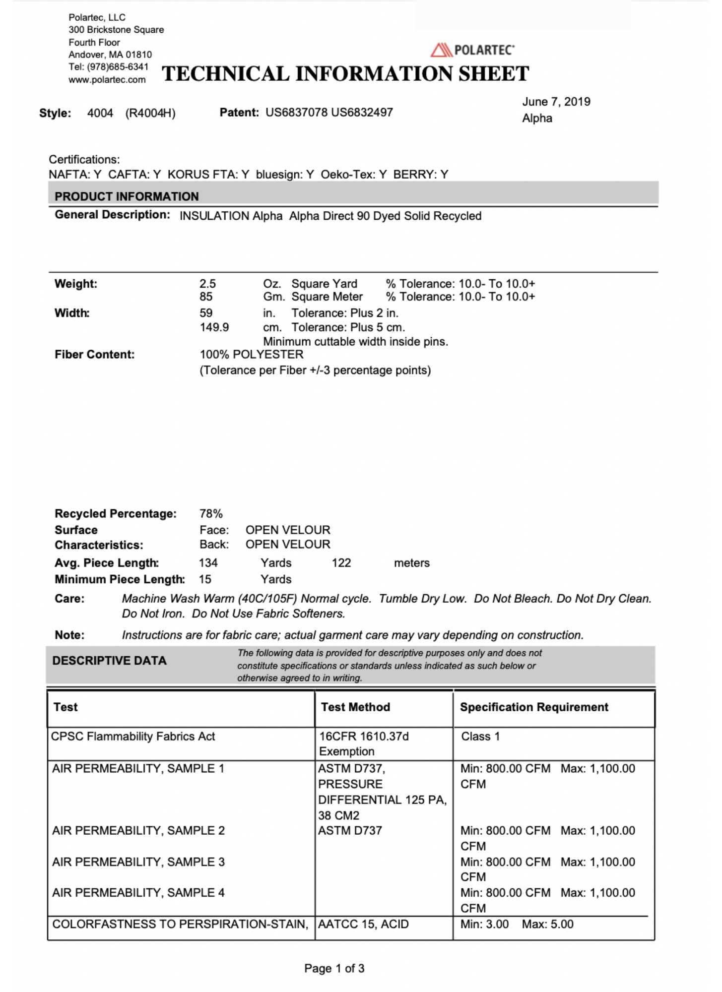 Polartec® Alpha Direct 4004