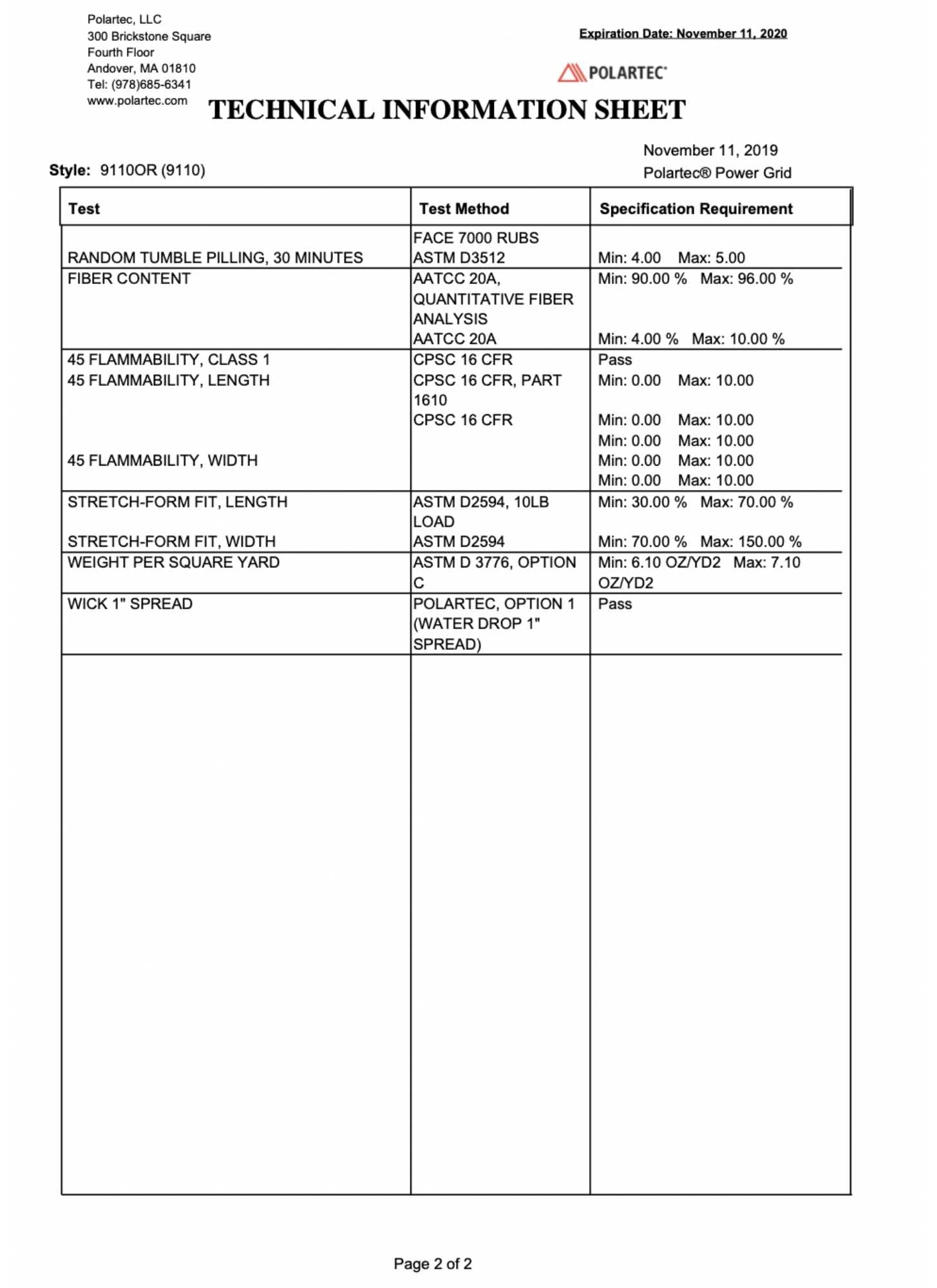 Polartec® Power Grid™ Fleece 9110 OR