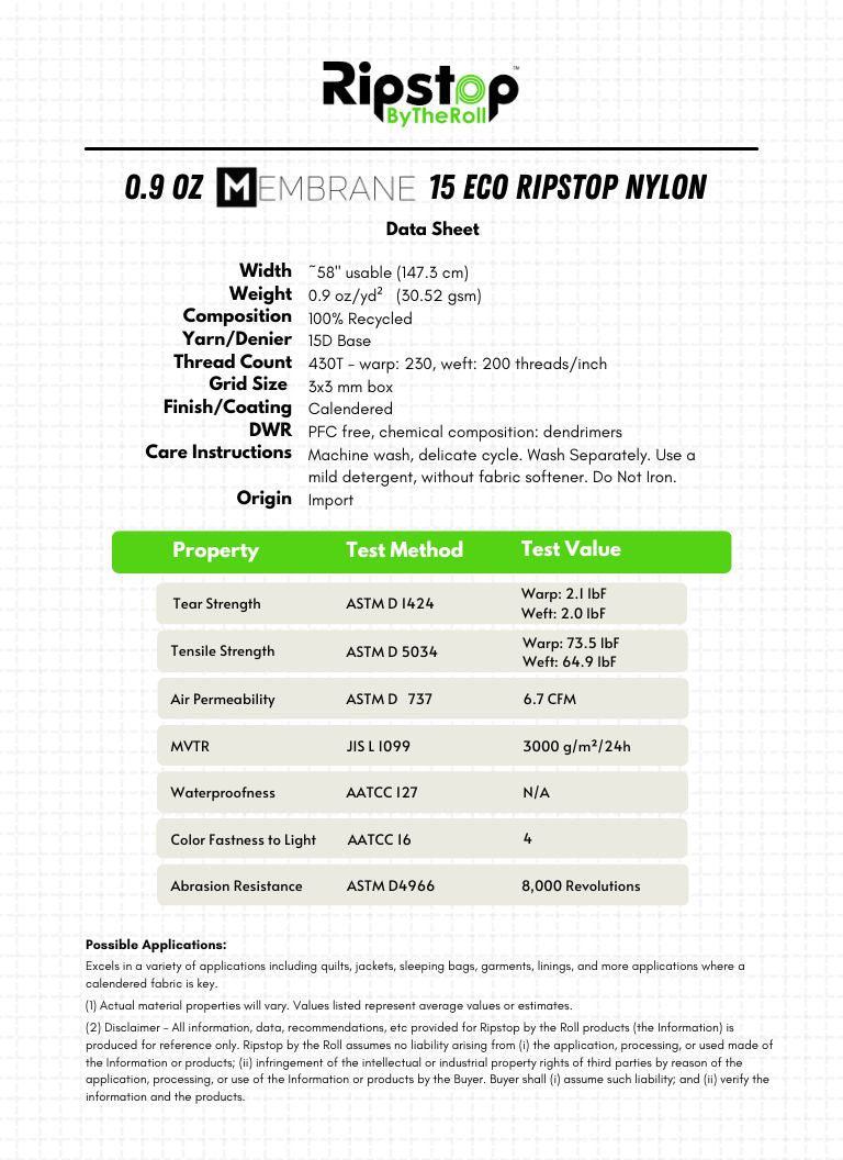0.9 oz MEMBRANE 15 ECO Ripstop Nylon