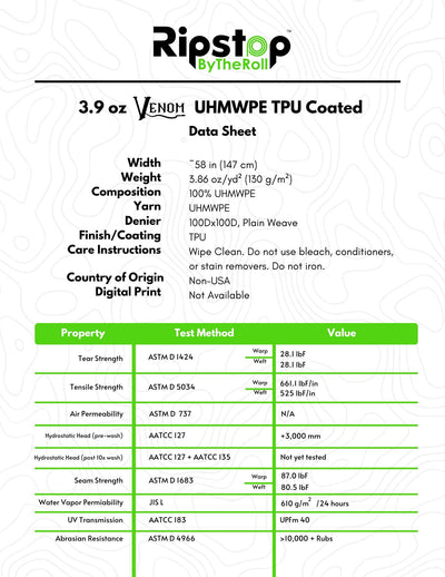 3.9 oz Venom™ UHMWPE TPU Coated