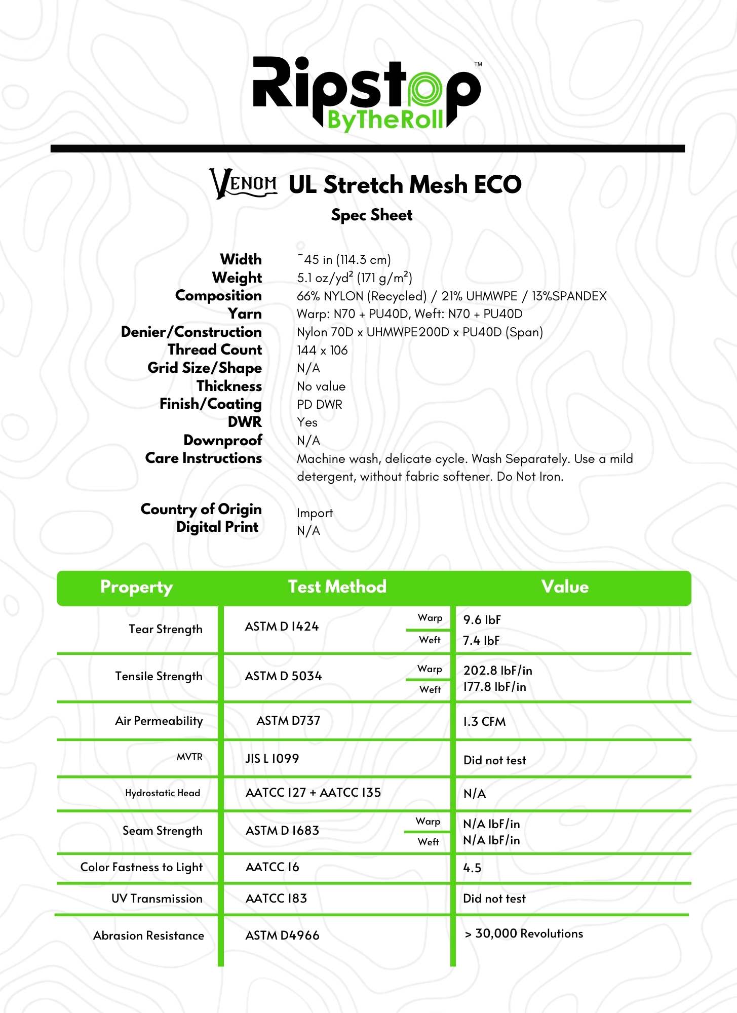 Venom™ UL Stretch Mesh Eco  Abrasion, Cut Resistant - Ripstop by