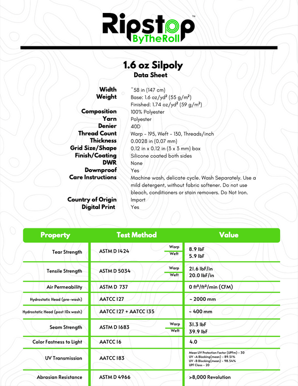 1.6 oz Silpoly | Ripstop Waterproof Fabric, UV Resistant - Ripstop by ...