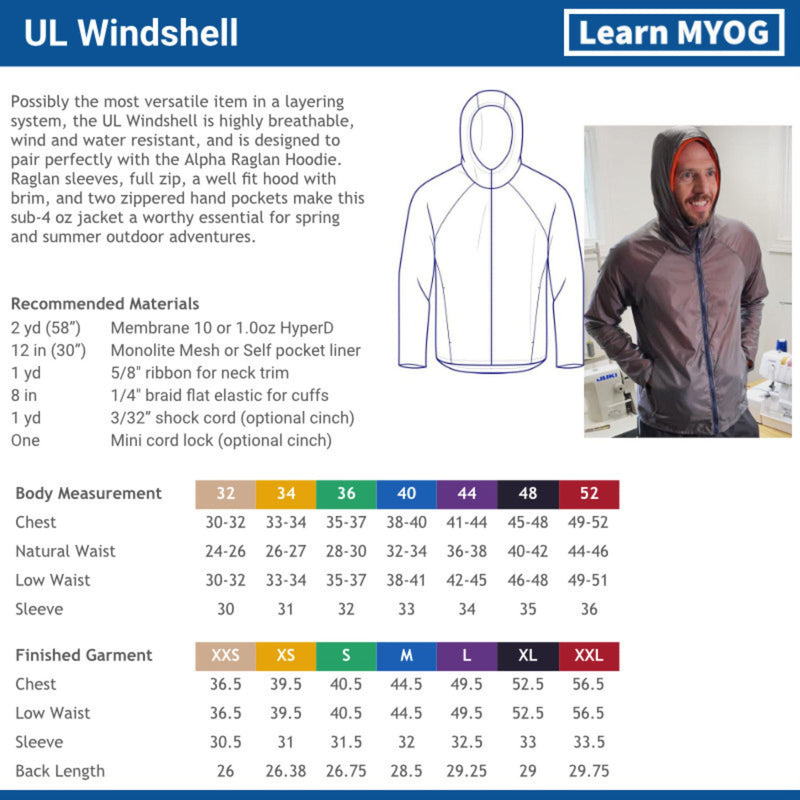 Windshell Pattern UL Windshell Pattern Template/Pattern | DIY, MYOG - Ripstop by the Roll